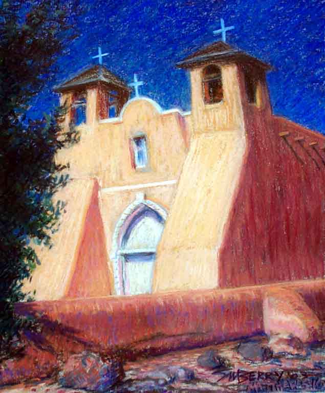 Pastel Painting of Taos Mission
