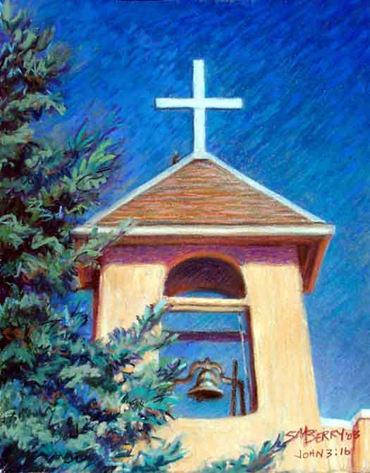 Taos Mission Pastel Painting